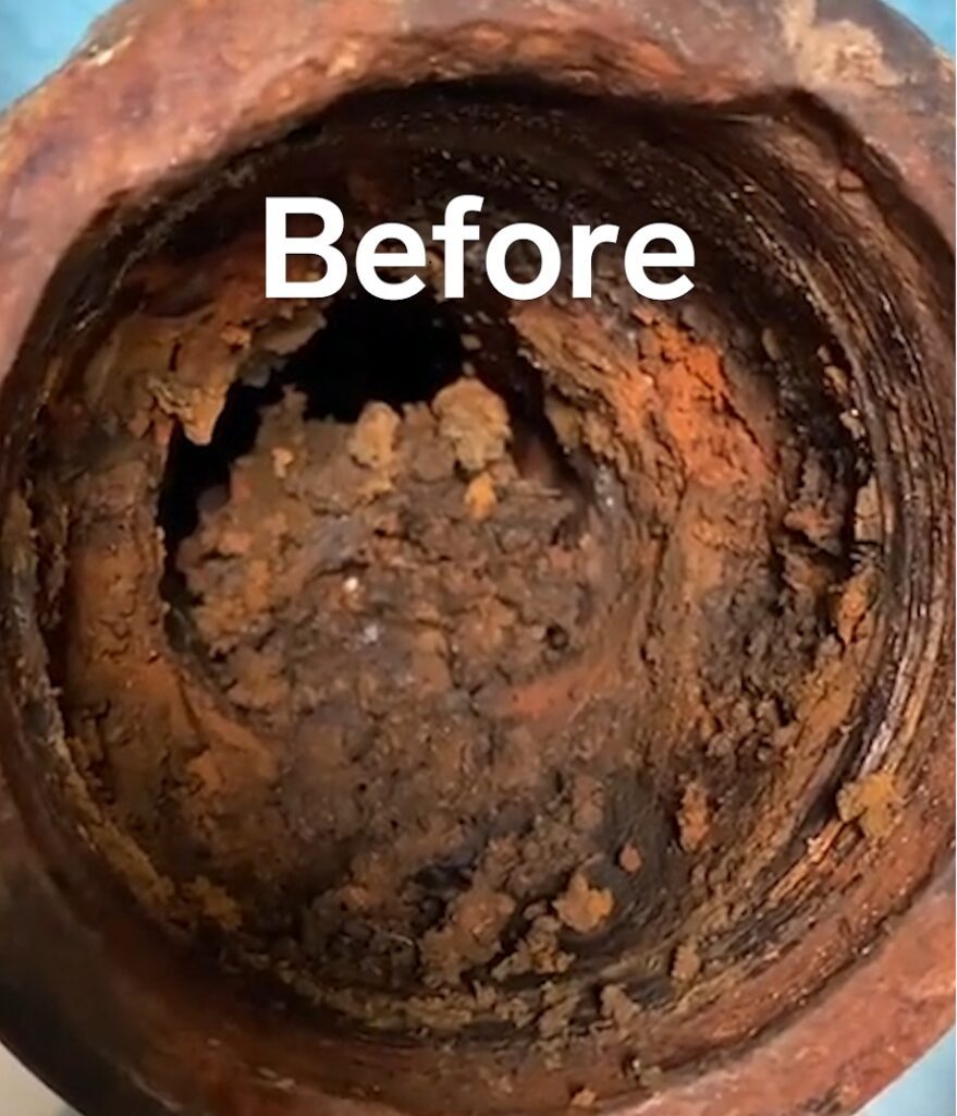 descale build up cast iron sewer line